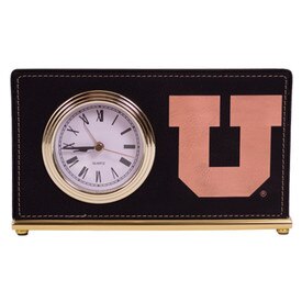 Laramie Block U Black Leather Desk Clock