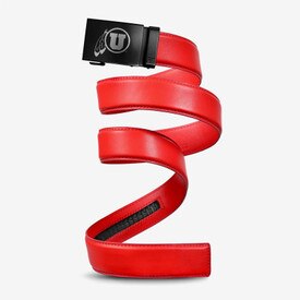 Mission Belt Black Athletic Logo Buckle Red Leather Belt