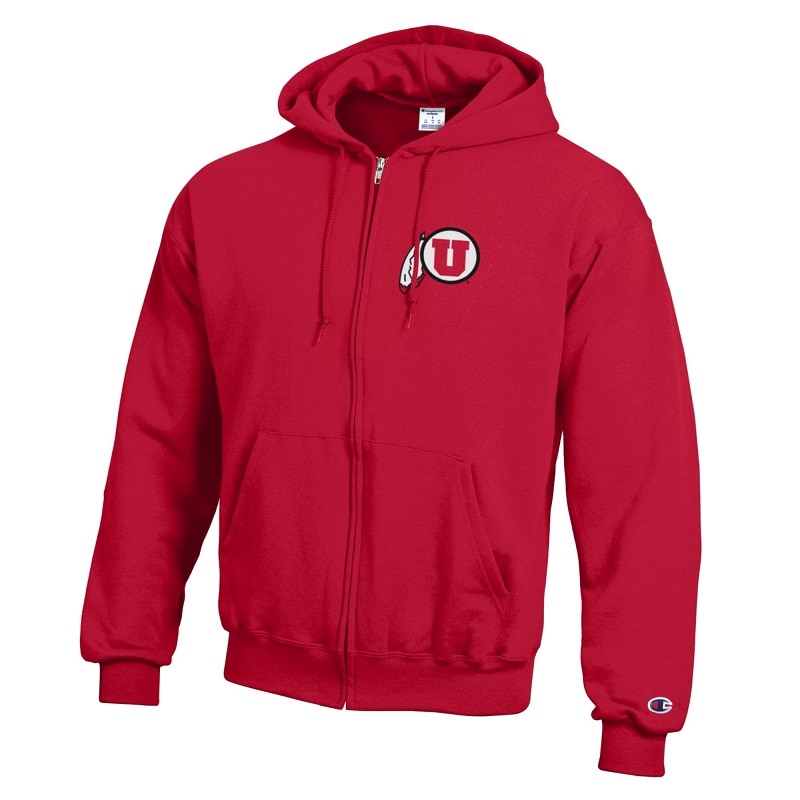 Champion Interlocking U Full Zip Hoodie Red | University Of