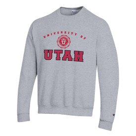Champion Powerblend Crew Sweatshirt Seal Heather Grey Applique