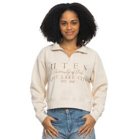 ZooZatz Women's Tan Cropped Quarter Zip Sweatshirt